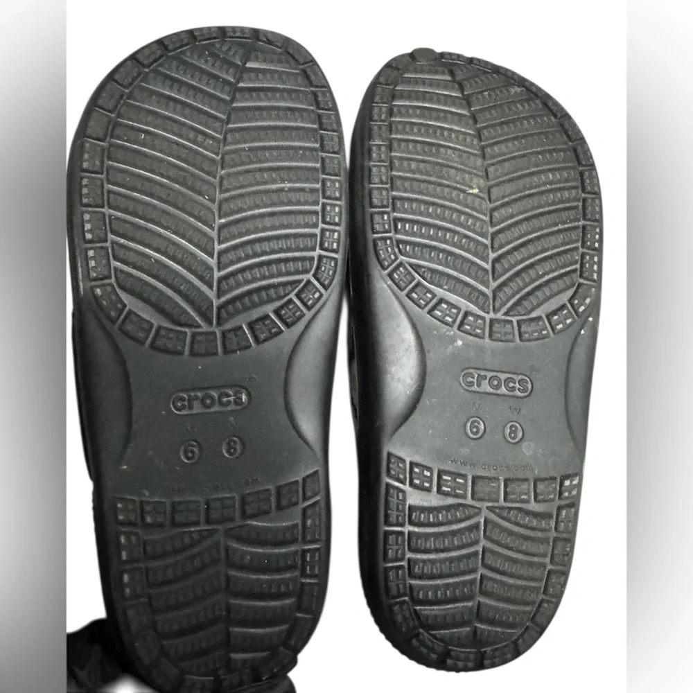 Crocs Black Sunflower Sandal Slides Women's 8 Comfort Beach - Picture 3 of 3